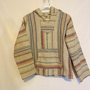 Mexican Baja Jacket Hood Poncho Blanket Hippie Pullover Youth Kids 12/14‎ Molina